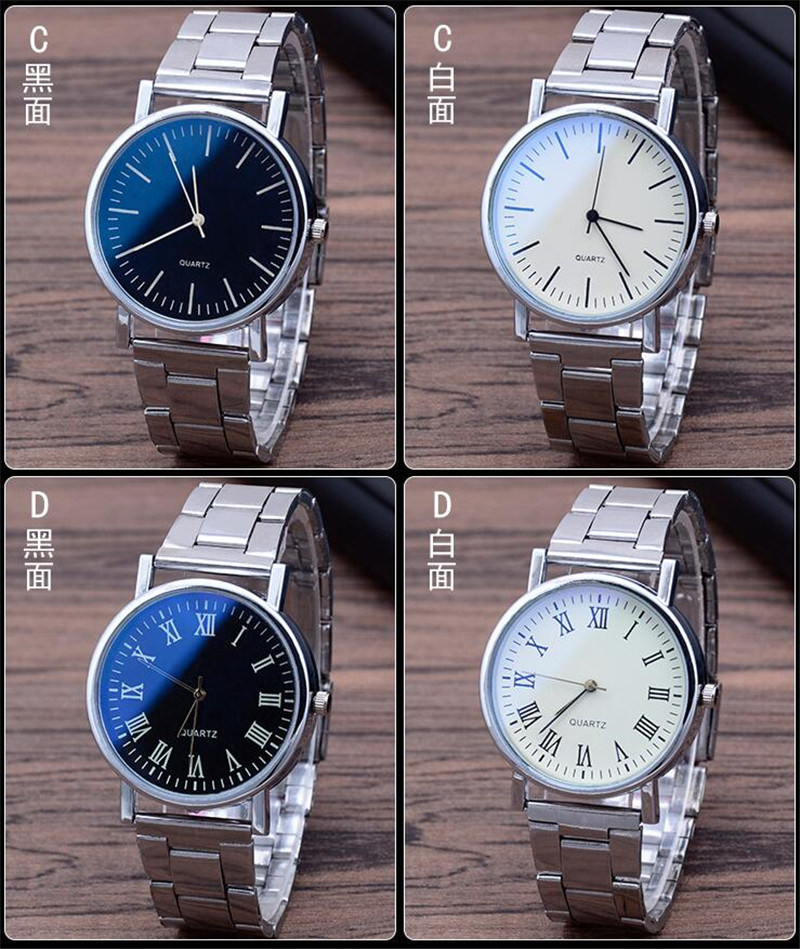 Blue Glass Quartz Steel Band Watch Fashionable Simple Digital Men's Business Watch