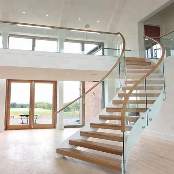 Modern Steel Glass Staircase Laminated Glass Curved Staircase