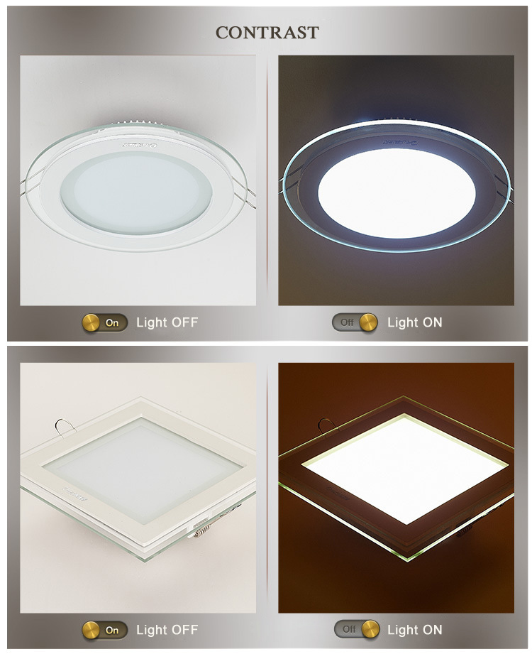 12W Glass Material Round & Square Shape LED Panel Downlight