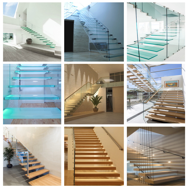 Metal Stringer Curved Staircase Tempered Glass Staircase