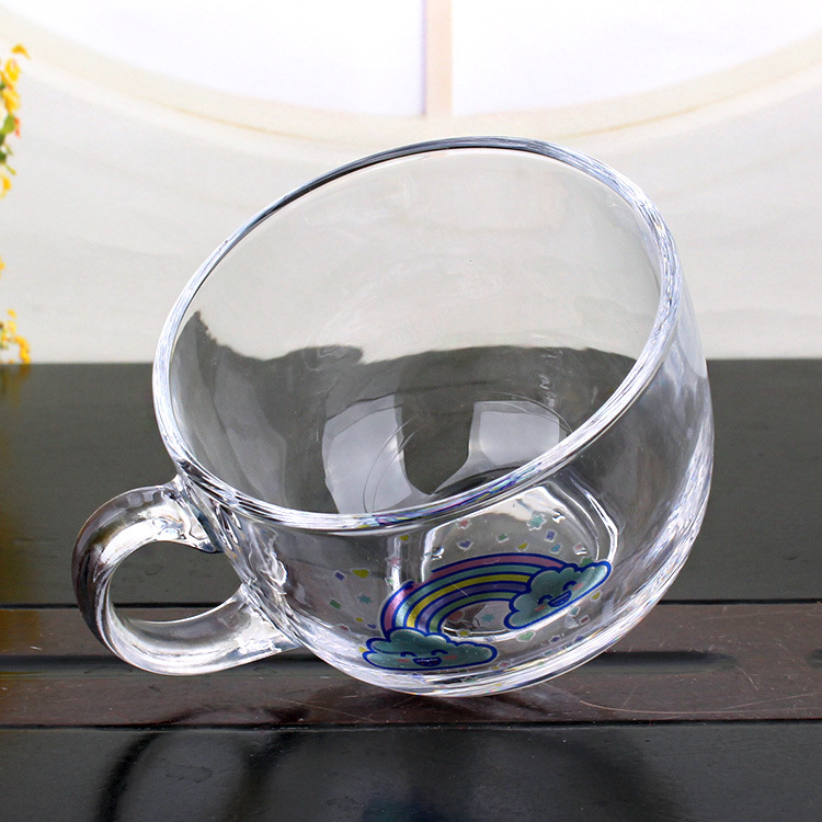 15oz Round Glass Coffee Water Mug Handled Wide Mouth with Coaster 450ml