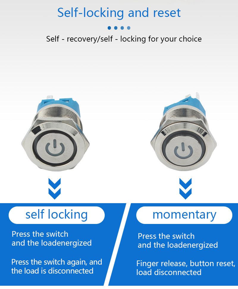 22mm Flat Button Metal Waterproof Momentary Push Button Switch