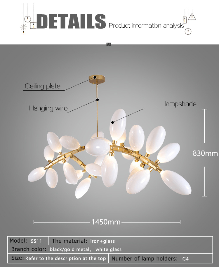Popular Design Contemporary Gold Iron Glass Lampshade LED Pendant Lamp