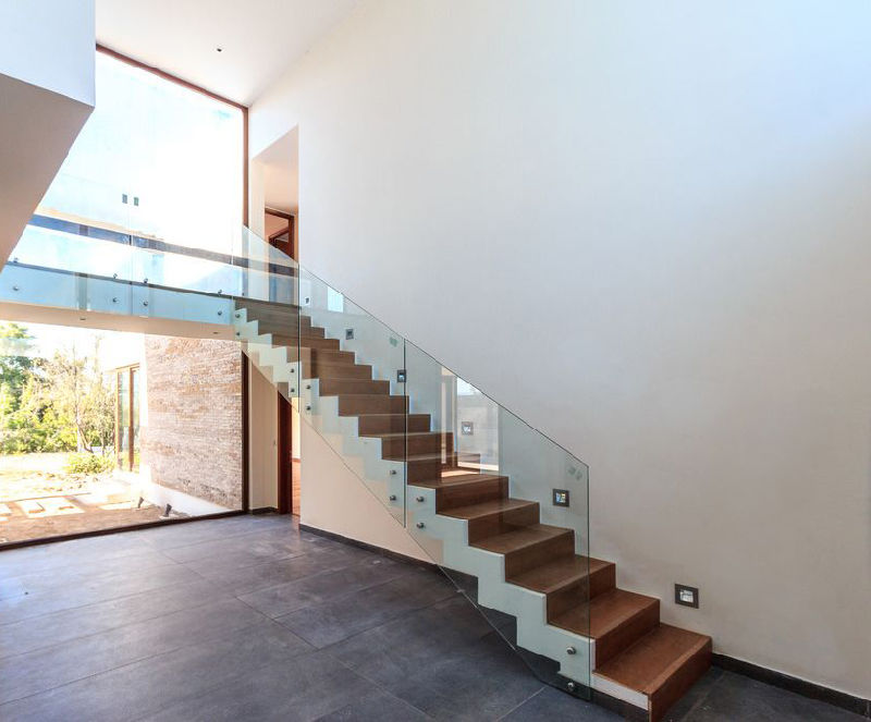 Custom Stairs Steel Structure Straight Stairs with Glass Railing