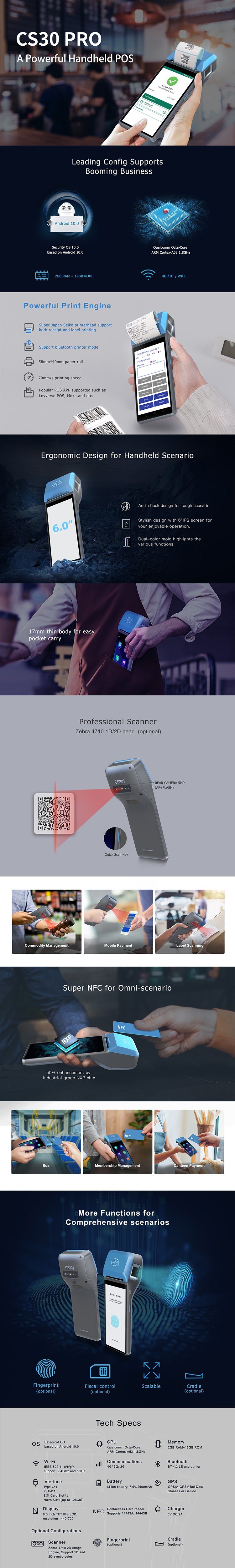 Credit Card and Barcode Reader/Fingerprint EMV PCI Android POS Terminal
