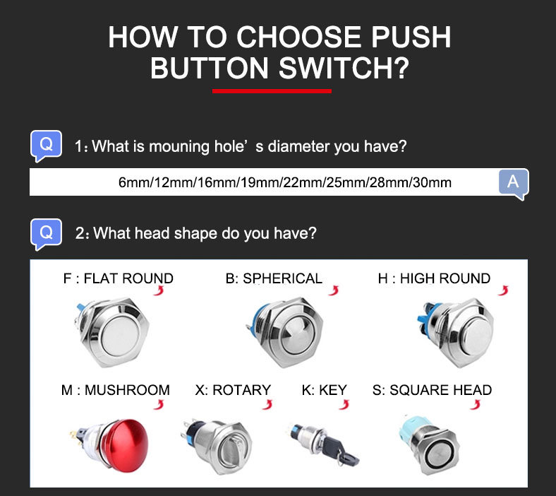 22mm Pushbutton 12 Volt Waterproof Momentary Push Button Switch