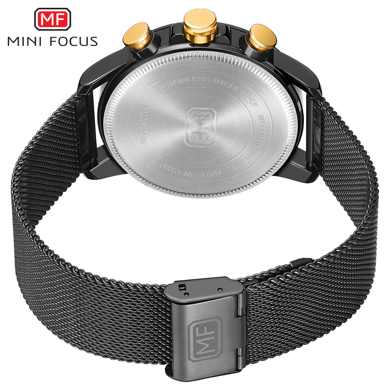 Mini Focus Mineral Glass Chronograph Men Quartz Wrist Watch