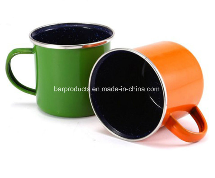 Portable Retro Enamelware Cups Enamel Glazed Coating Dessert Cups with Holder