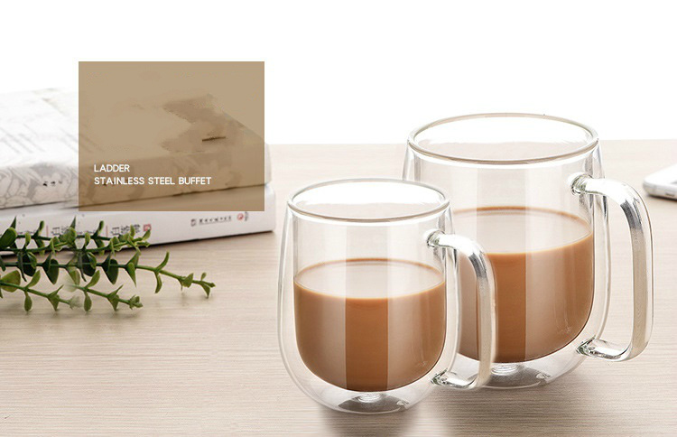 Double Wall Thermal Insulation Glass Mugs with Bamboo&Glass Cover