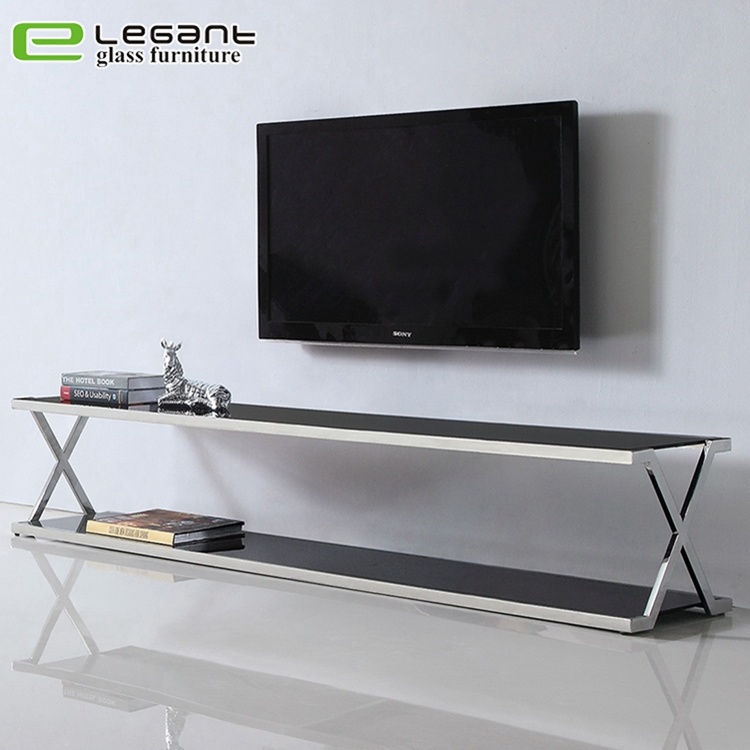 Clear Tempered Glass Storage Function Cabinet TV Stand