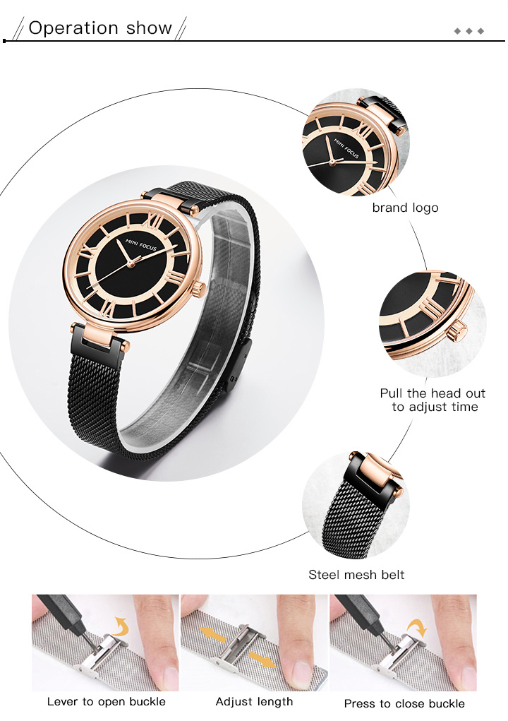 Mini Focus Mineral Glass Steel Mesh Lady Quartz Wrist Watch