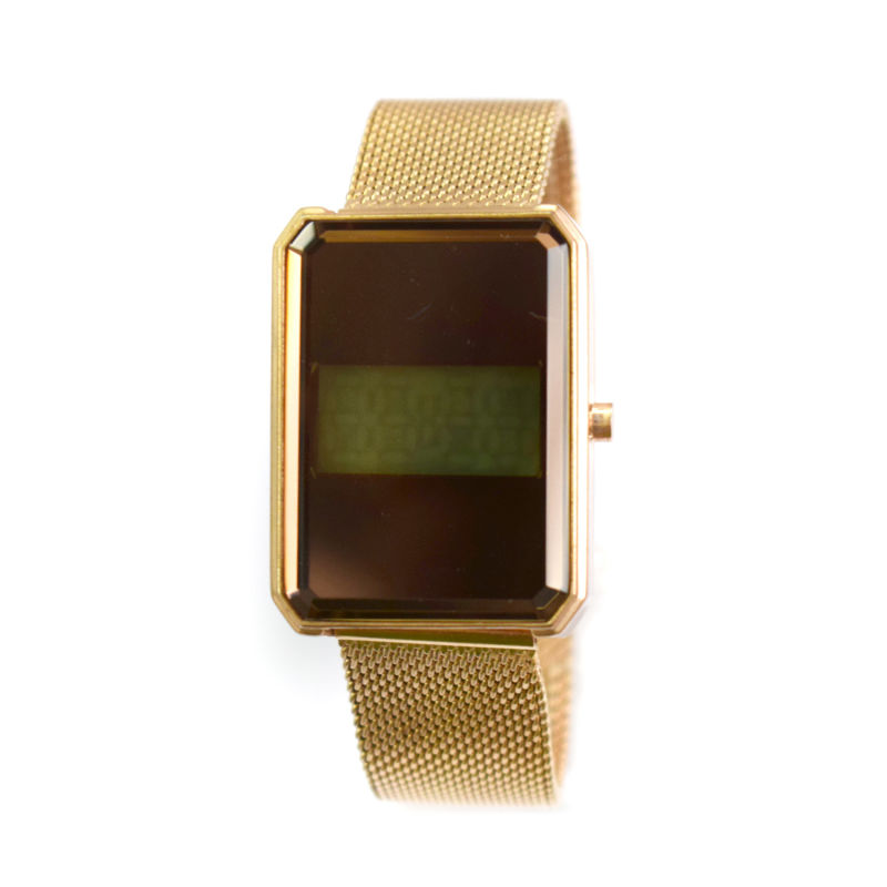 Liquid Crystal Alarm Clock Stainless Steel Strap Wrist Watches (cm19048)