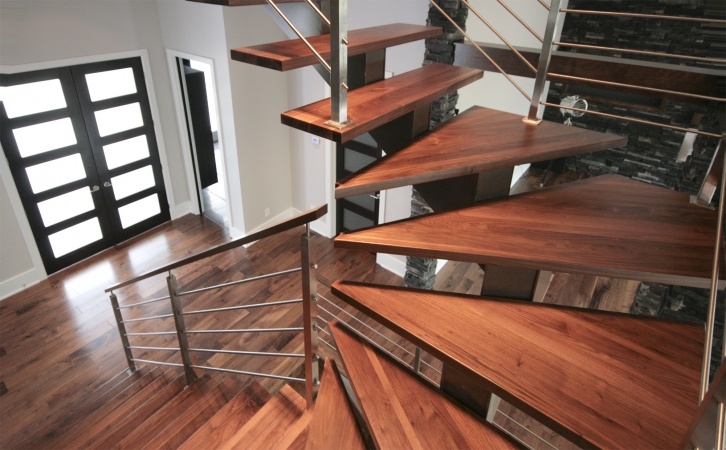 Metal Glass Railing Staircase Indoor Wooden Straight Stairs
