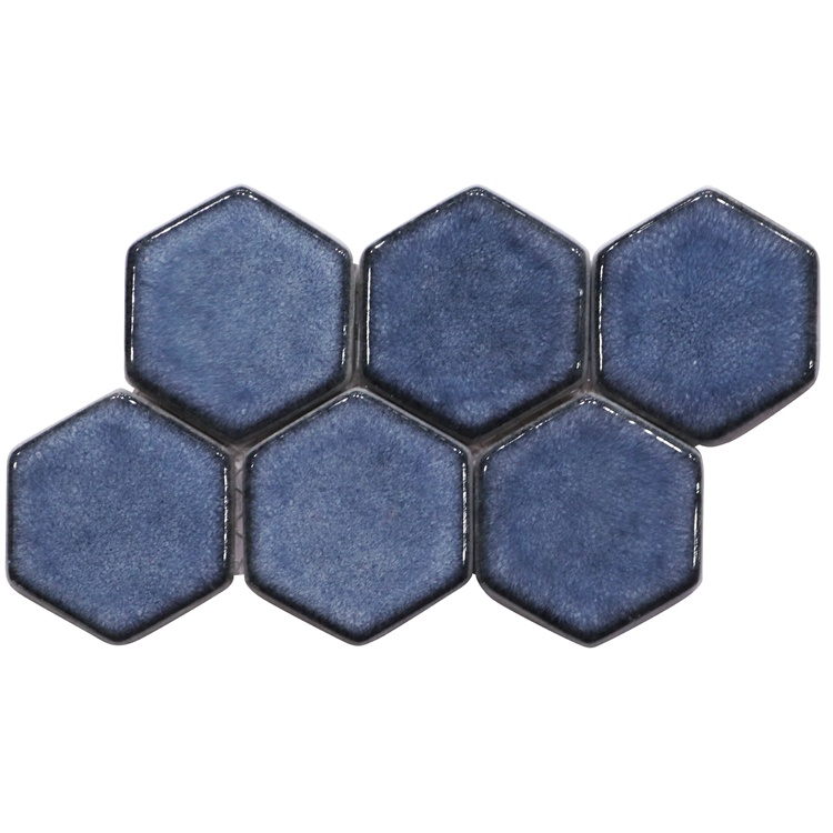 Through Body Glass Tile Super Glossy Home Decor Blue Hexagon Glass Mosaic