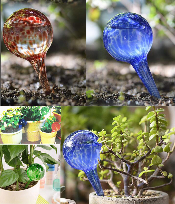 Glass Watering Bulbs for Plants - Hand-Blown Glass Decorative Ball Bulbs Self Watering Glass Globes