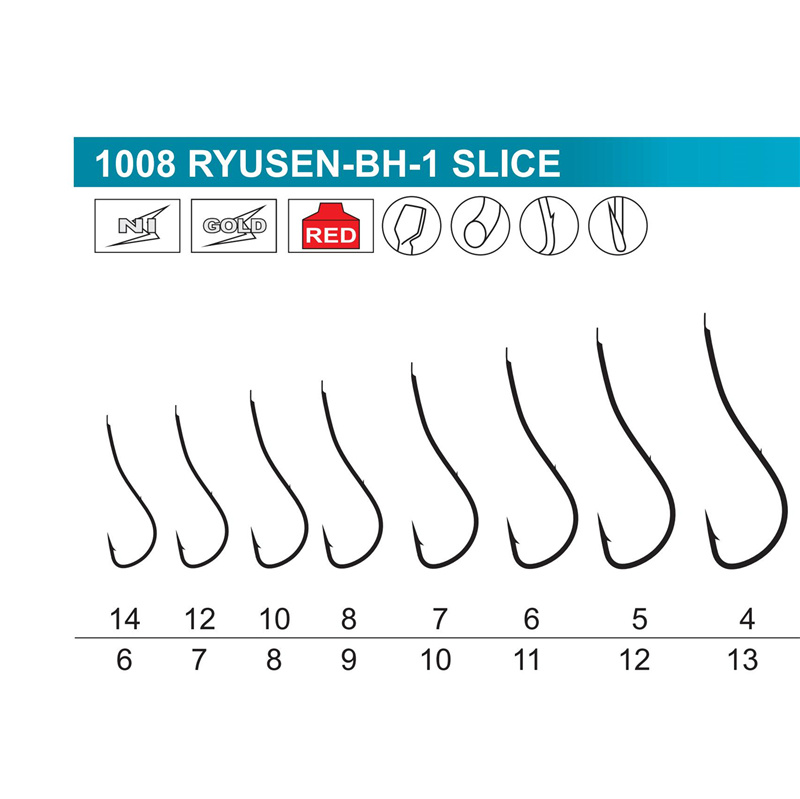 1008 Ryusen-Bn-1 Slice Strong Sharp Fish Hook with Barbs for Freshwater/Seawater