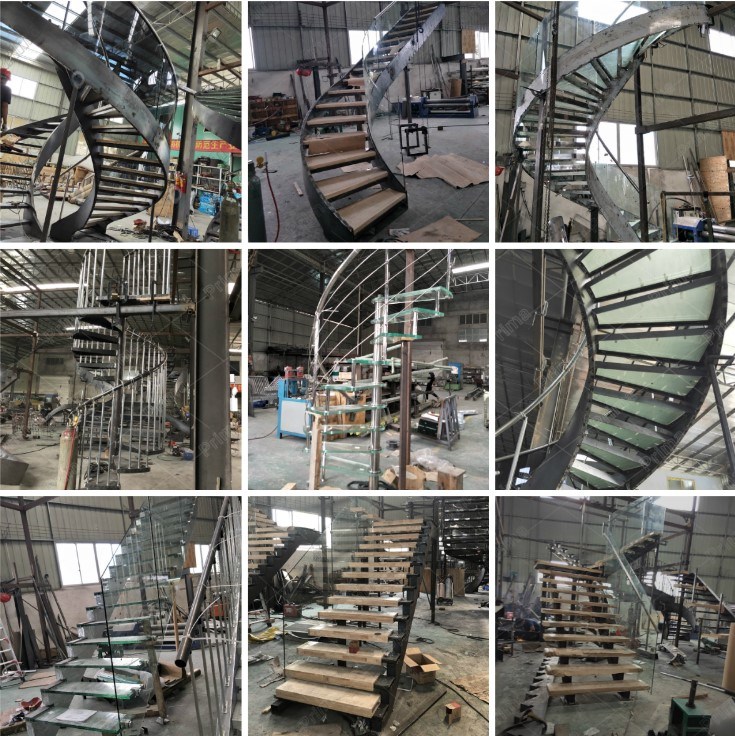 Wood Tread Railing Staircase Floating Straight Stairs Central Stringer Staircase