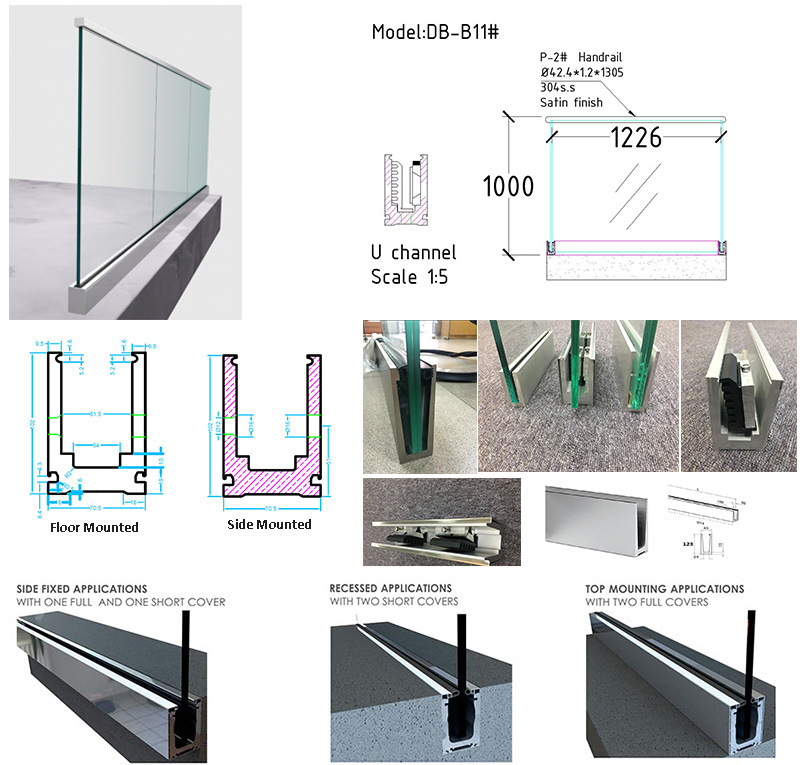 Commercial Building Decking Safety Frameless Glass Railing Design