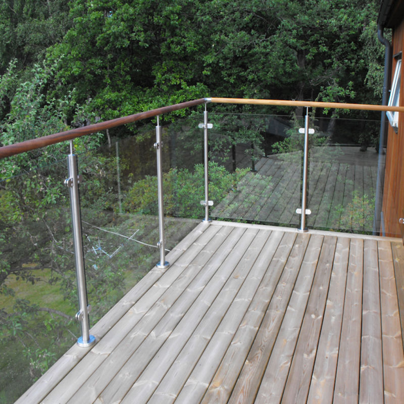 High Quality Customized Balustrade Fence Stainless Steel Round Post Tempered Glass Railing