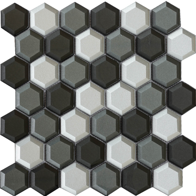 Hexagon Bevel Edge Fiberglass Mesh Glass Mosaic Bathroom Decorative
