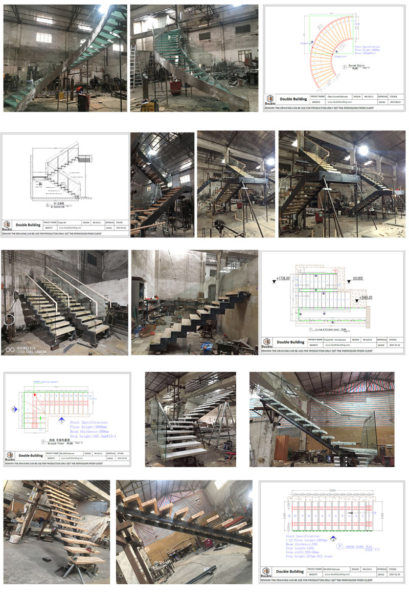 Custom Stairs Steel Structure Straight Stairs with Glass Railing