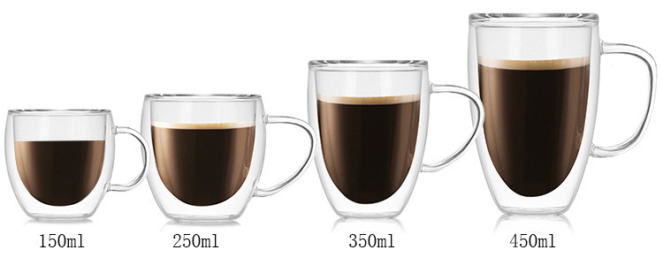 Double Wall Borosilicate Glass Layer Coffee Espresso Mug with Handle