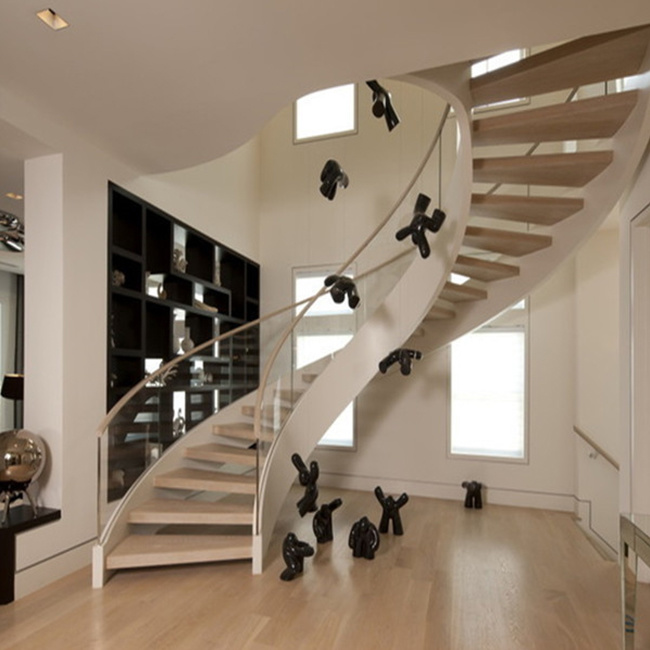 Home Glass Stairs Curved Cheap Tempered Glass Steel Curved Stair Case High Quality Curved Glass Stairs