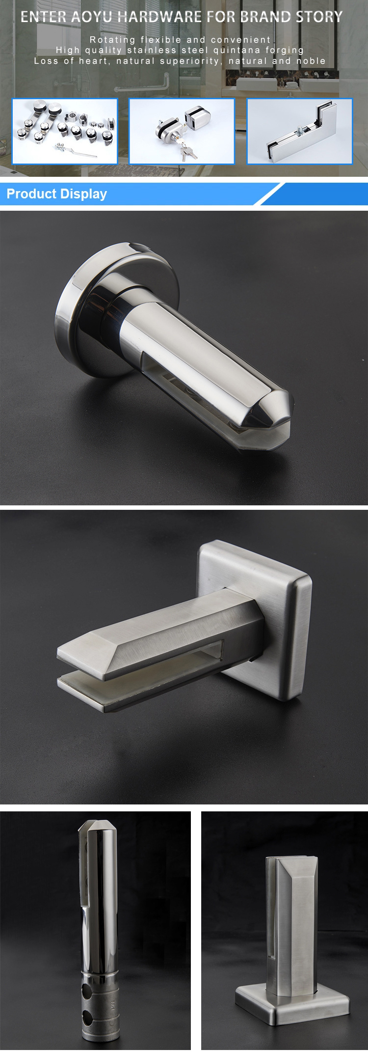 Stainless Steel Polishing Frameless Square Glass Spigot with Mirror Surface