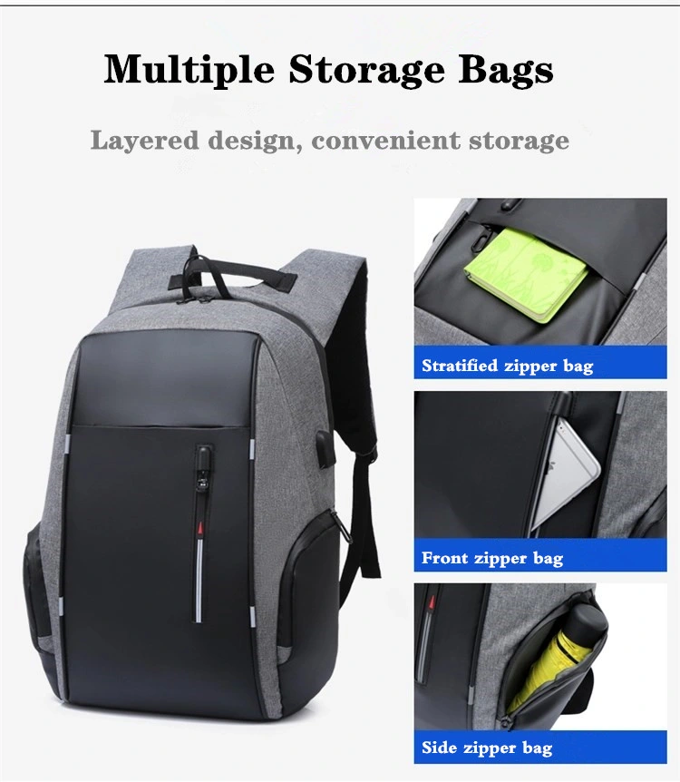 Fashion Waterproof Business Bag Smart Anti-Theft Laptop Backpack with USB Charger and Reflective Strip