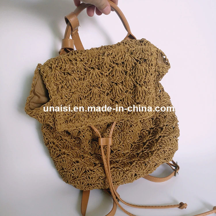Unique Stylish Straw Weave Tote Backpack Bag for Lady