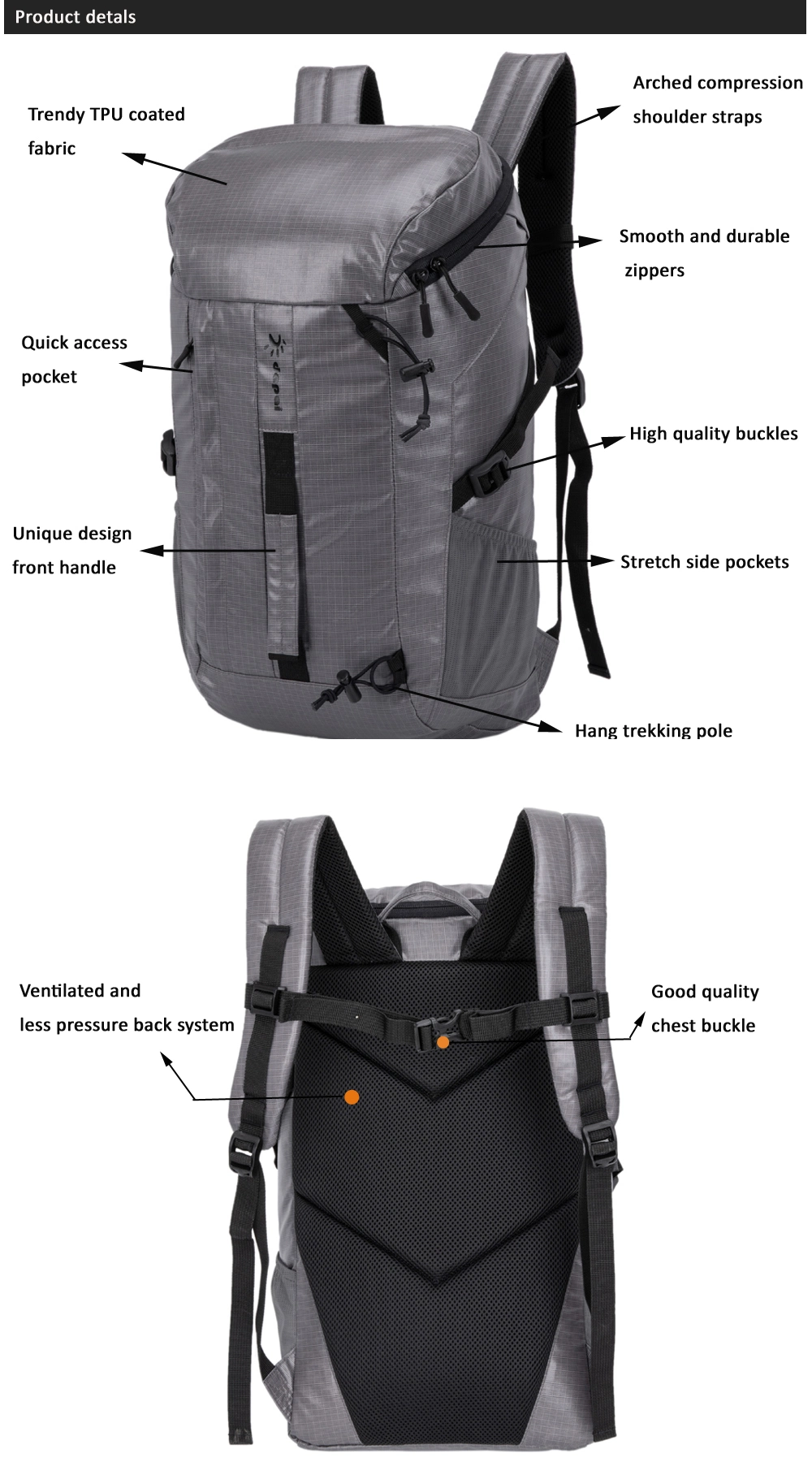 Outdoor Water Backpack with 2L Water Bladder Lightweight Hiking Backpack Hydration Bag Pack