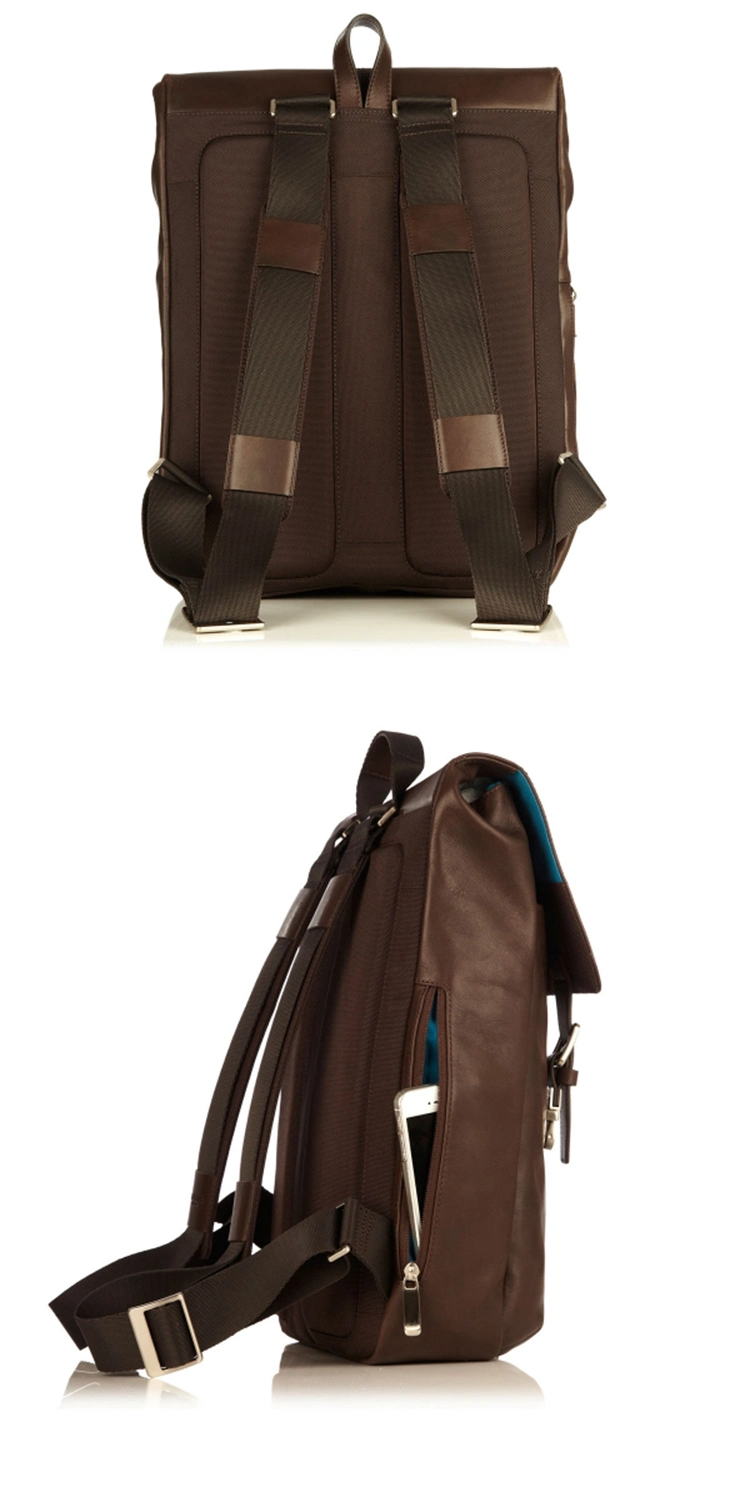 Hot Selling Good Quality Fashion Design Brown Leather Laptop Bag Backpack for Men