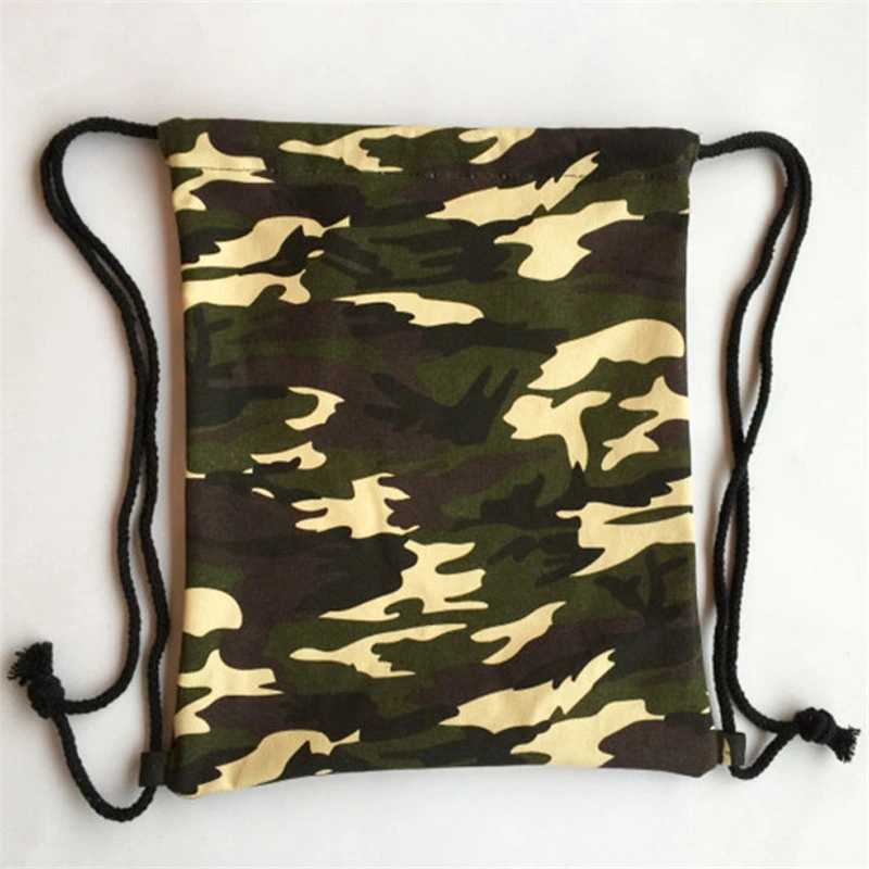 Factory Polyester Drawstring Camouflage Backpack Bag with PP Rope