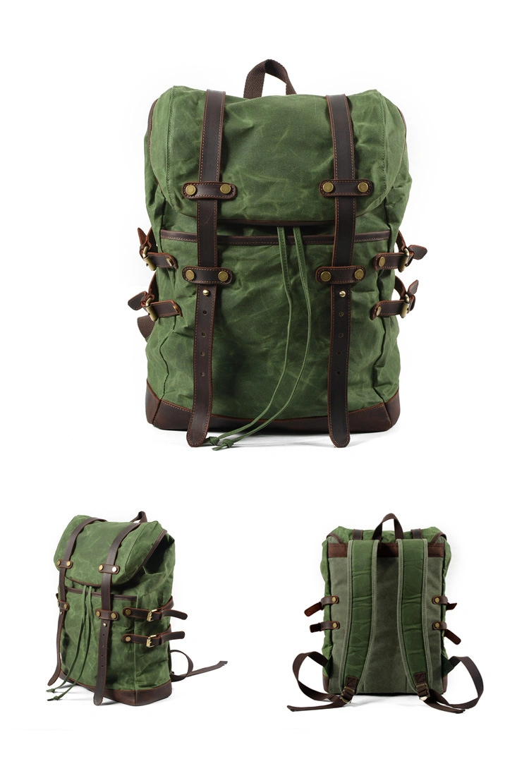 Leather Watgerproof Canvas Outdoor Weekender Large Hunting Fishing Backpack (RS-9159X)