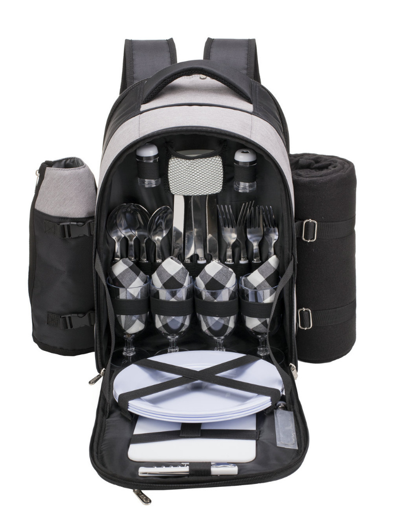 600d Polyester 4 Person Picnic Backpack with Wine Holder