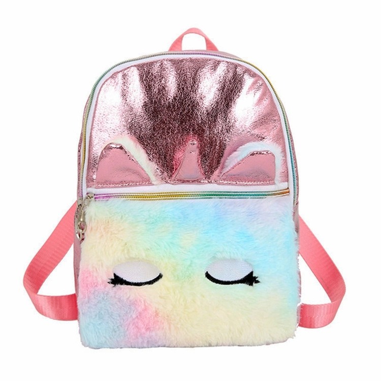 New Arrival Hot Selling Kids Plush Backpack Unicorn Small School Bag Holographic PU Backpack