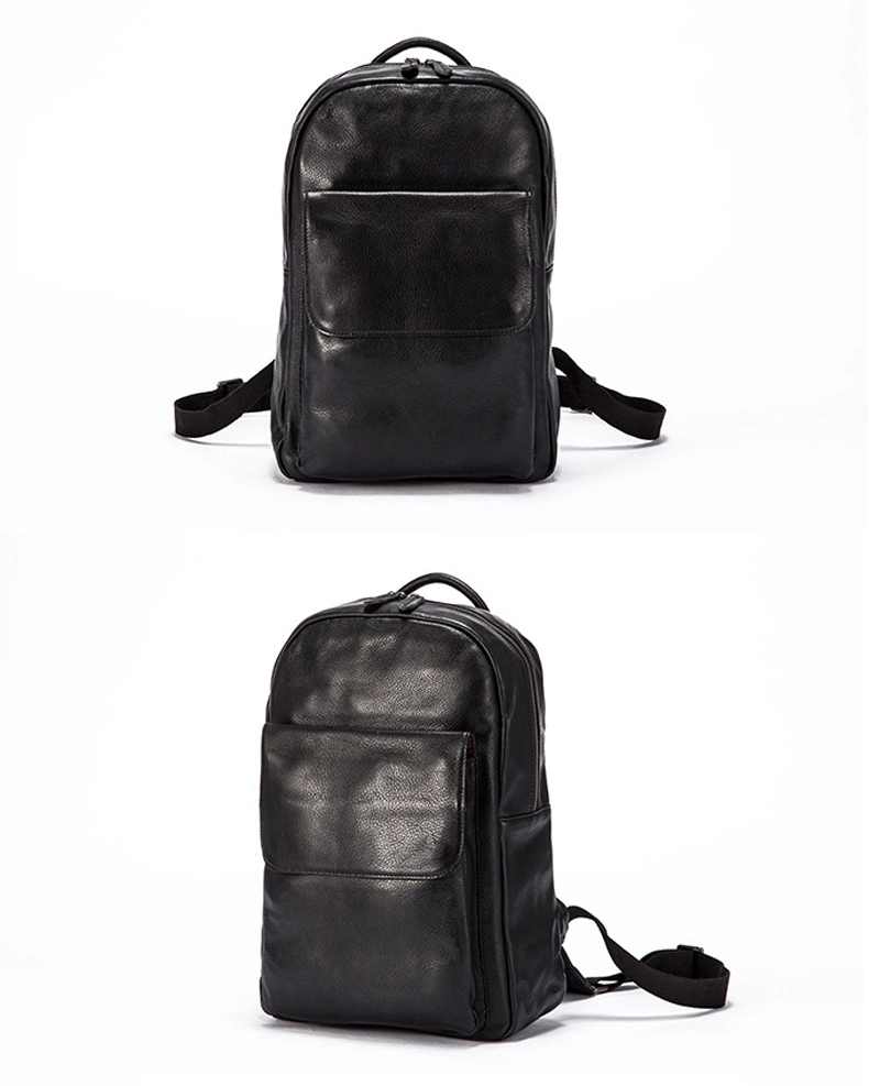 Good Price Top Quality Black Grain Leather Laptop Backpack Real Leather School Backpack Men