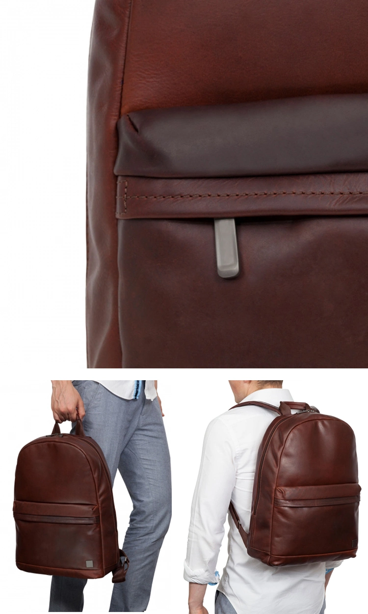 Custom Design Reddish Brown Real Leather Laptop Bag Leather Backpack for Men