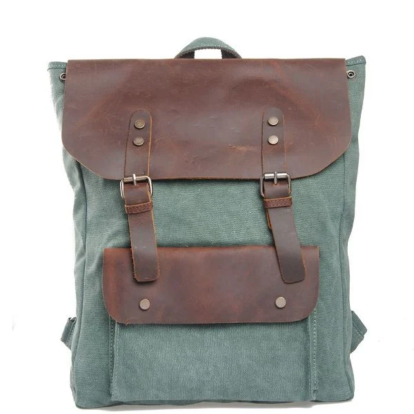 Fashion Stylish Cowhide Leather Unisex Bag Cotton Canvas Backpacks (RS-2166B)