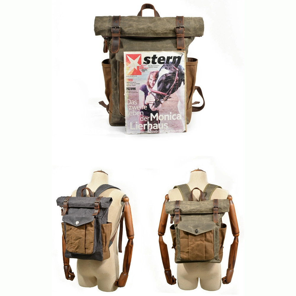 Travel Backpacks Bag Oil Wax Canvas Leather Trekking Rucksacks Waterproof Backpacks for Outdoor Hiking Climbing Military Esg13259