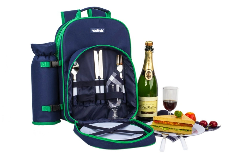 2 Person Picnic Backpack with Bottle Holder and Cooler Compartment