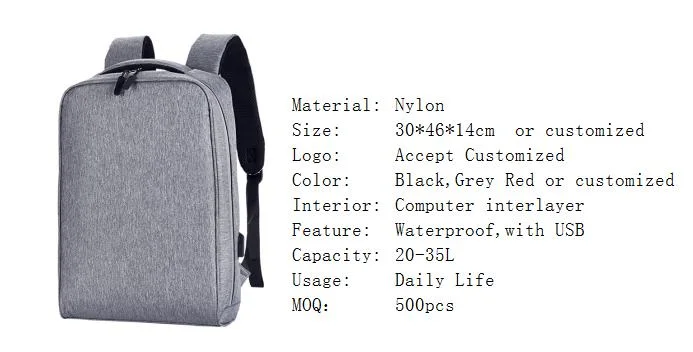 Waterproof Travel Backpack Business Slim Laptop Backpack USB Charger