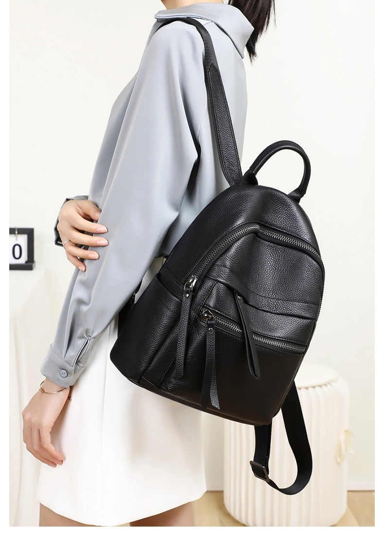 Black Women Simple Design Multi Pocket School Bag Backpack