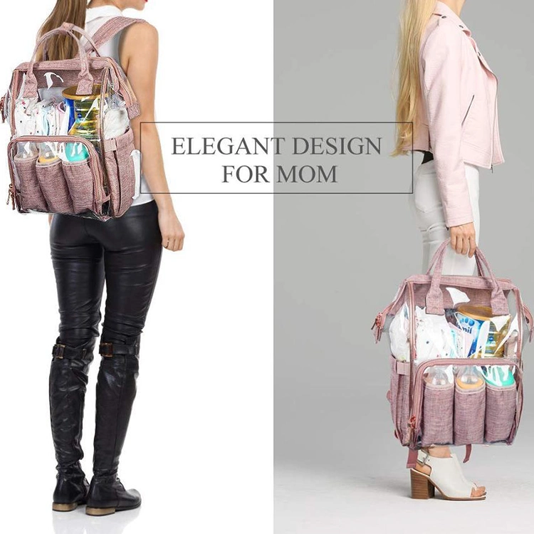 New Stylish Clear Diaper Backpack, Mutifunctional Travel Mummy Bag with Large Capacity