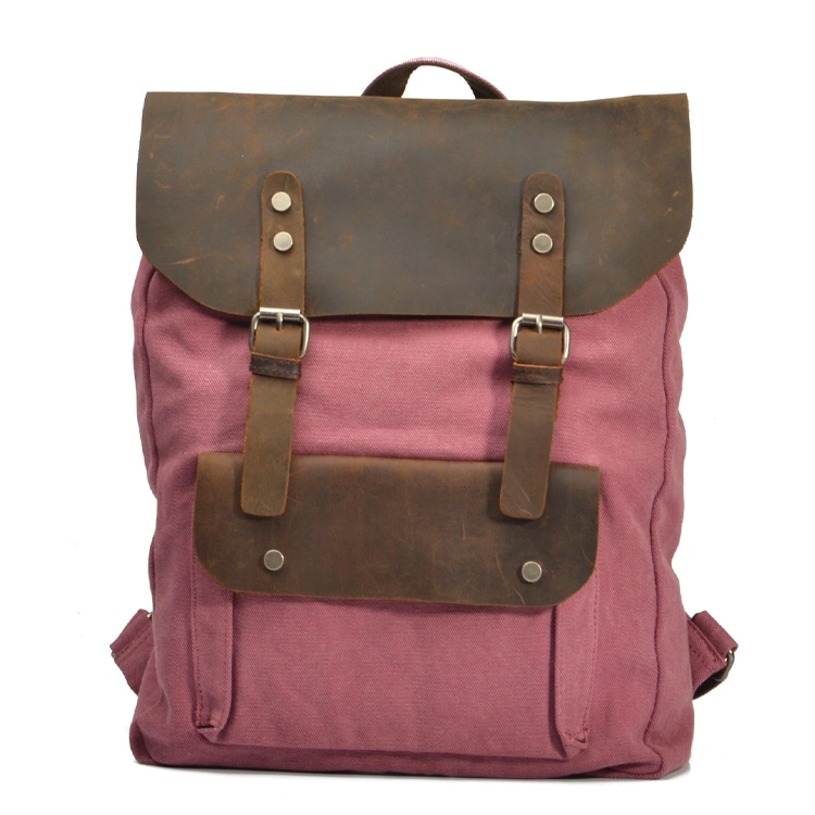 Fashion Stylish Cowhide Leather Unisex Bag Cotton Canvas Backpacks (RS-2166B)