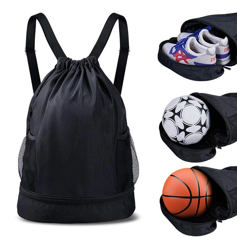 Custom Drawstring Bag Backpack with Ball Shoe Compartment Sport Gym Sack Backpack String Bag for Men Women Soccer Basketball Bag