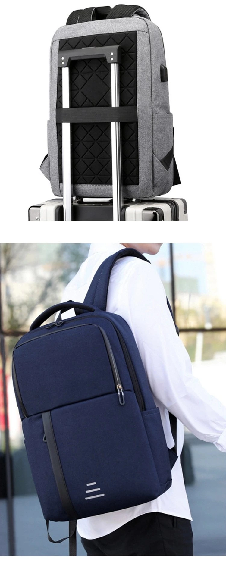 USB Charger Backpack Business Men Daily Work Laptop Backpack with Reflective Strap Travel Bag