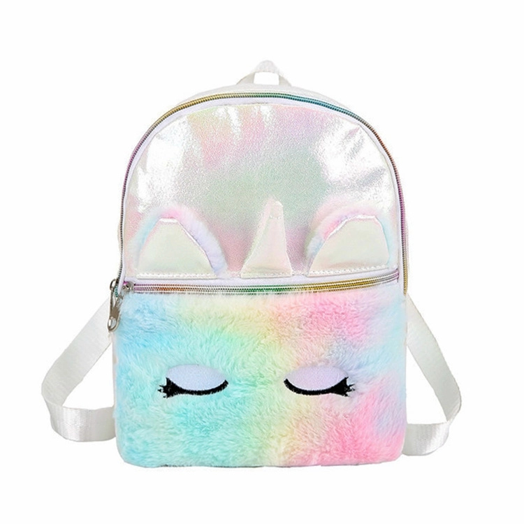 New Arrival Hot Selling Kids Plush Backpack Unicorn Small School Bag Holographic PU Backpack