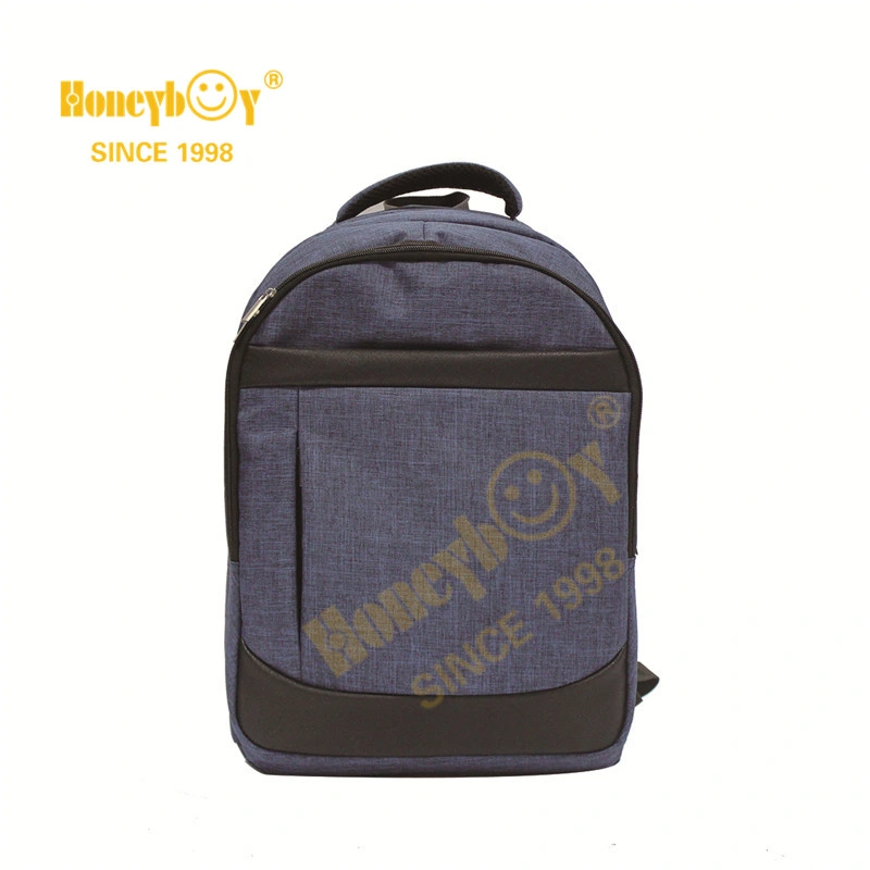 Wholesale Custom 2 Tone Fabric Backpack with Laptop Compartment Navy Polyester OEM