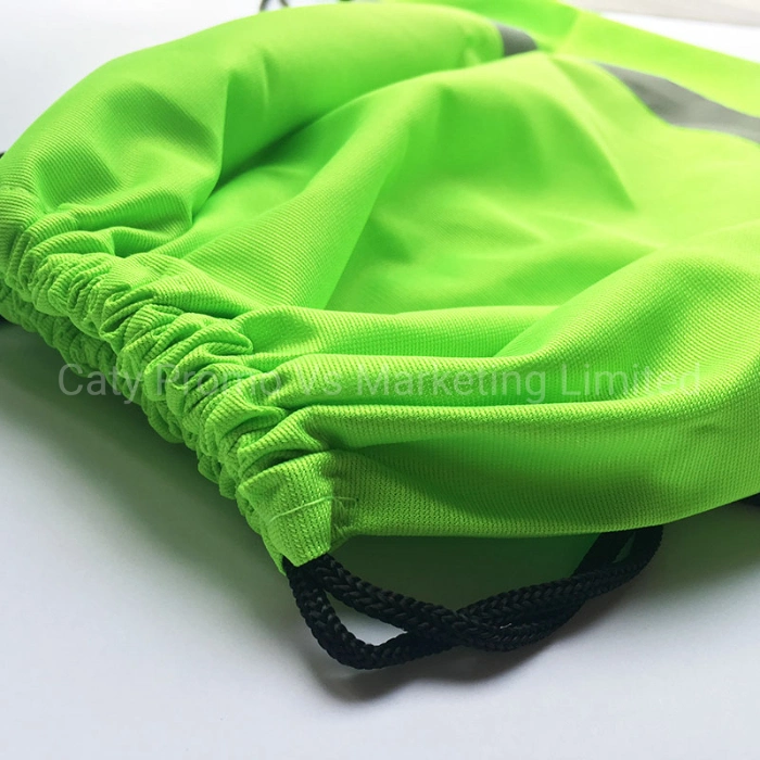 Promotion Outdoor Fluorescent Polyester Sport Bag Running Reflective Drawstring Backpack